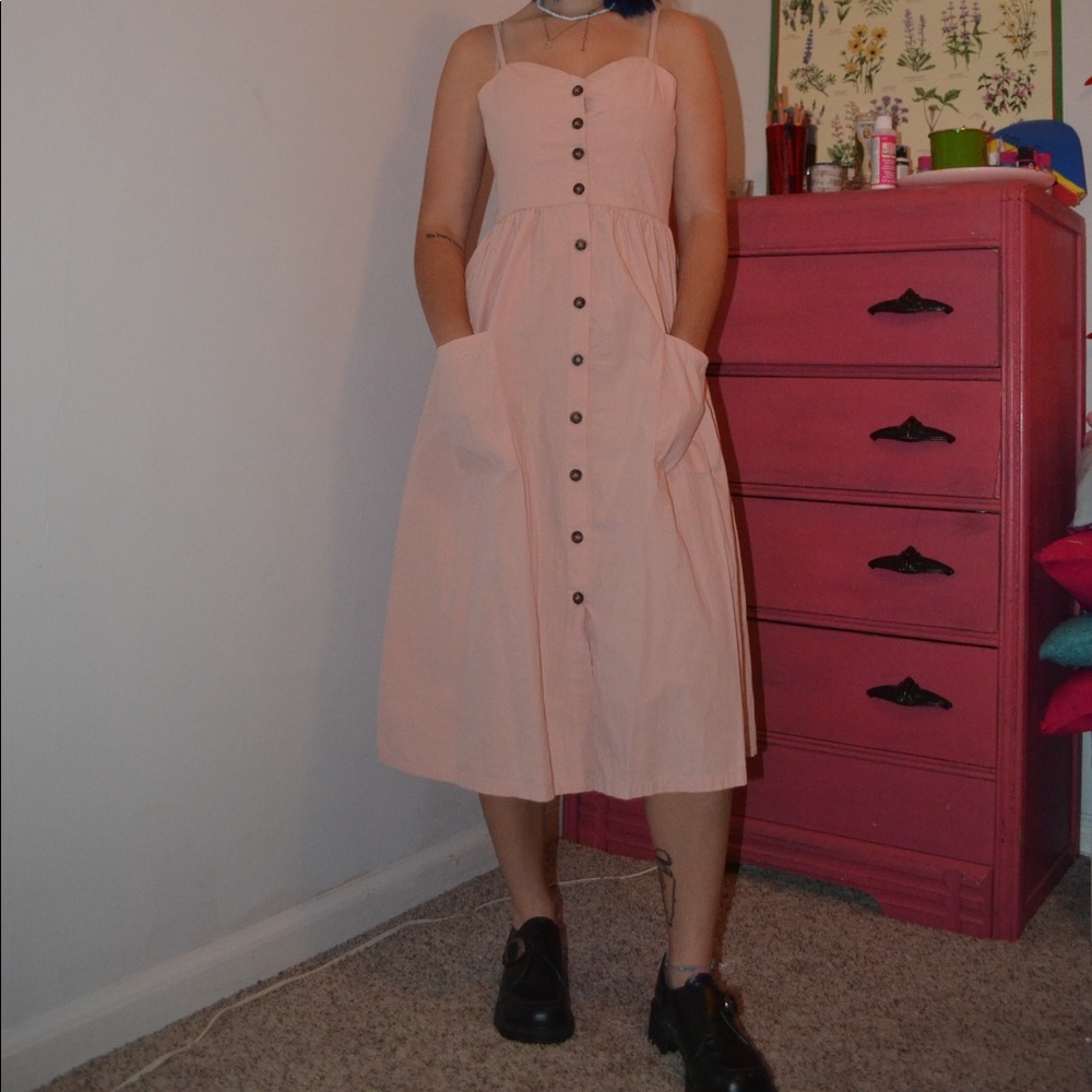 Pink button up midi dress
